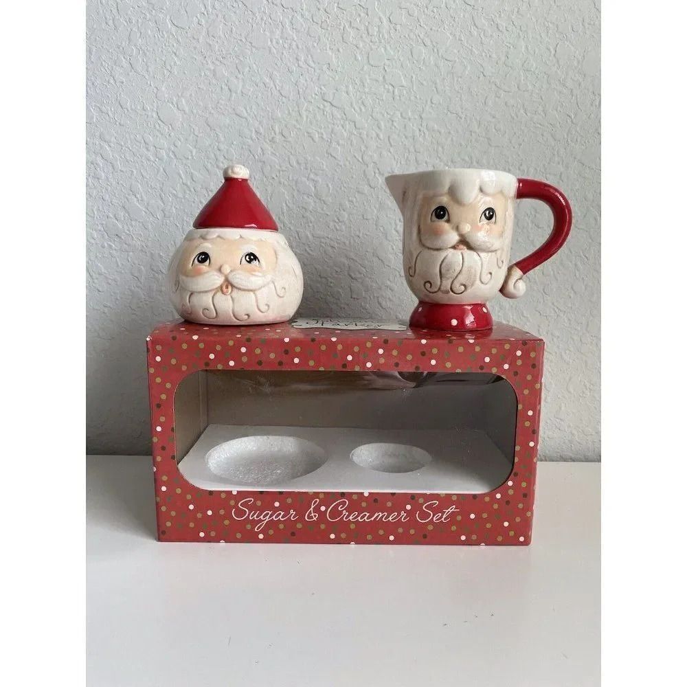 Johanna Parker Transpac Retro Santa Claus Creamer Sugar‎ Set Christmas Decor NEW